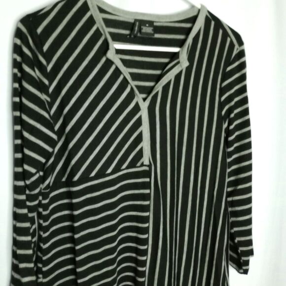 New Directions V Neck Rayon 3/4 Slve Tunic Multi Direction Stripe Long Blouse Sm - Picture 3 of 4